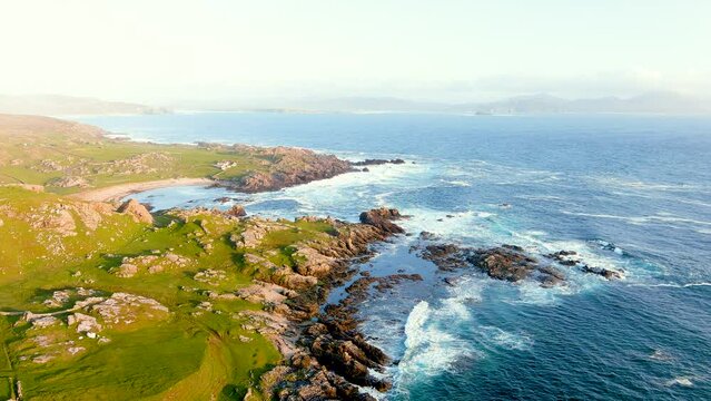 Ineuran Bay coast and cliffs, Malin Head, Ireland's northernmost point, famous Wild Atlantic Way, spectacular coastal route. Wonders of nature. Numerous Discovery Points. Co. Donegal