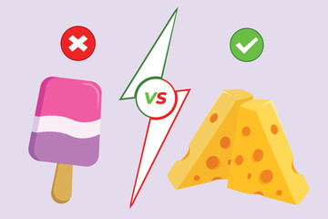 Healthy vs unhealthy food. food nutrition concept. Colored flat vector illustration isolated.