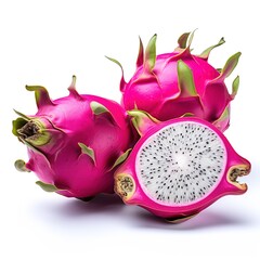 Obraz premium Dragon fruit cut into halves and two on a white background. Isolated Background.