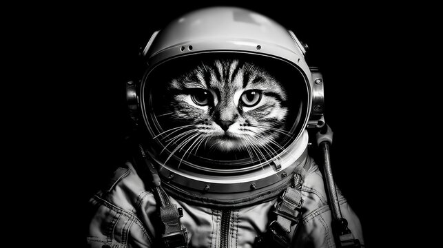 AI generated illustration of a domestic cat wearing a space suit