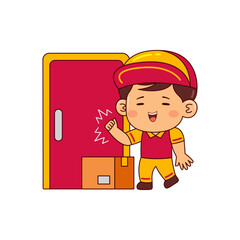cute courier boy cartoon character vector illustration