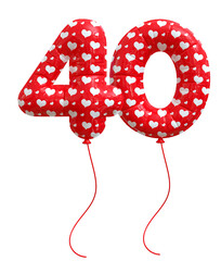 40 Number Red Balloons 3d