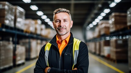 Fototapeta premium A Portrait of a professional engineer, a team of quality control staff, maintenance staff, factory inspection, warehouse workshop for factory workers, quality control engineers.