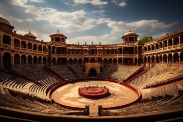 Spectacular bullfighting arena, highlighting the grandeur of the sport during the festival, Generative AI