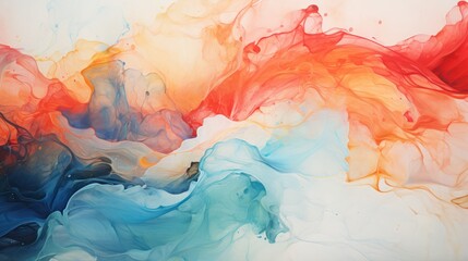A Beautiful abstraction of liquid paints in slow blending flow mixing together gently, colorful, abstract, color, abstract background.