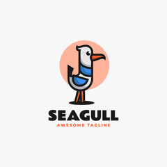 Vector Logo Illustration Seagull Simple Mascot Style.