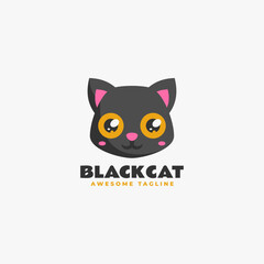 Vector Logo Illustration Black Cat Flat Modern Style.
