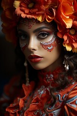 Obraz na płótnie Canvas Close-up of a traditional Basque dancer's vibrant costume at San Fermín, Generative AI