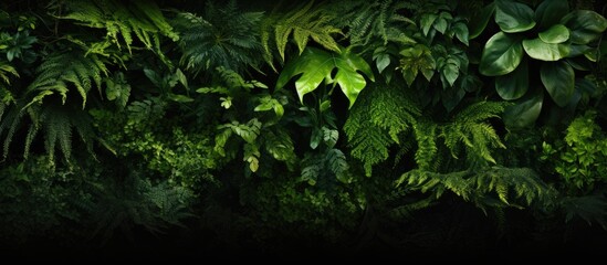 Fototapeta na wymiar Moss and plants from the rainforest create a vibrant backdrop of green leaves