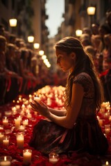 Obraz na płótnie Canvas Pobre de Mí ceremony, marking the bittersweet end of San Fermín with candles and songs, Generative AI