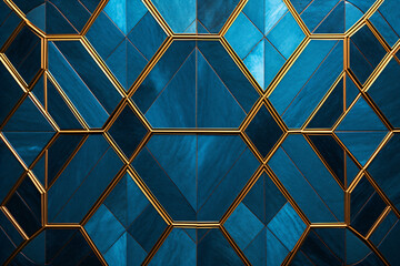 A blue and gold artdeco pattern - obrazy, fototapety, plakaty
