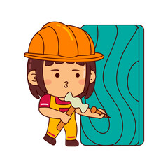 cute builder girl cartoon character vector illustration