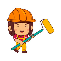 cute builder girl cartoon character vector illustration