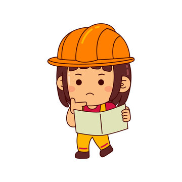 cute builder girl cartoon character vector illustration