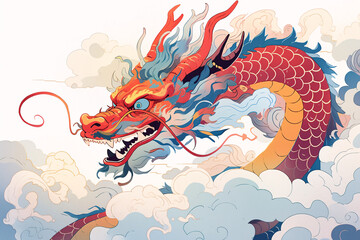 Obraz premium 2024 Spring Festival Year of the Dragon illustration, national trend concept illustration of the dragon raising its head on February