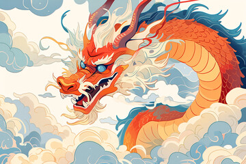 Fototapeta premium 2024 Spring Festival Year of the Dragon illustration, national trend concept illustration of the dragon raising its head on February