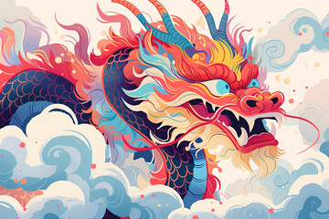 Fototapeta premium 2024 Spring Festival Year of the Dragon illustration, national trend concept illustration of the dragon raising its head on February