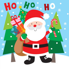 Ho ho ho Santa Claus with Christmas Tree and Gifts