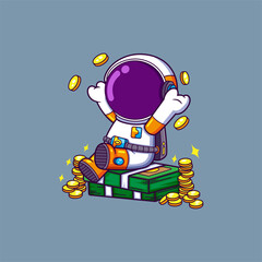 Cute Rich Astronaut With Money Cartoon character