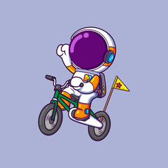 Cute Astronaut Riding Bicycle Cartoon, Science Sport Icon Concept Isolated