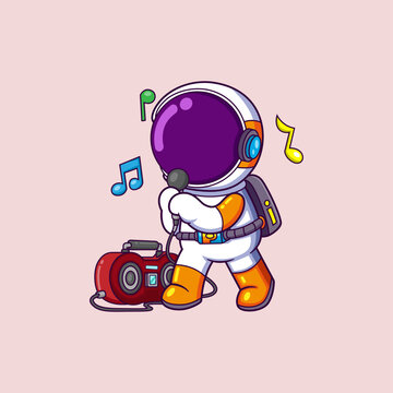 recommend clip art: Cute Astronaut Listening Music and singing with Boombox Cartoon