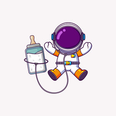 Cute Astronaut flying with baby bottle milk. Science Technology Icon Concept