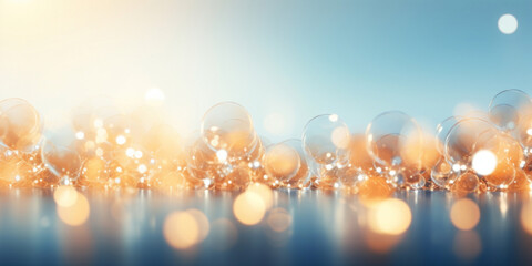Abstract glowing Christmas background with golden and blue spheres - obrazy, fototapety, plakaty