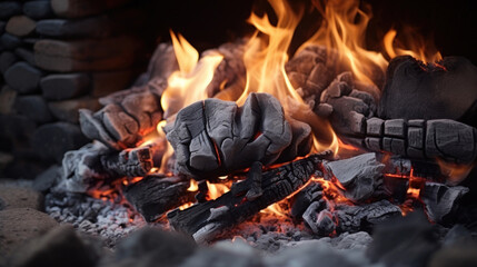Close up of a fire in a fireplace