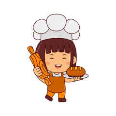 cute baker girl cartoon character vector illustration