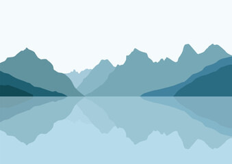 Landscape with lake and mountain. Vector illustration in flat style.