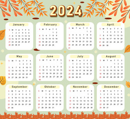 vector hand drawing annual calender 2024 template