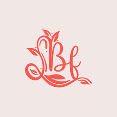 Nature Letter BF logo. Orange vector logo design botanical floral leaf with initial letter logo icon for nature business.