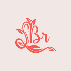 Nature Letter BR logo. Orange vector logo design botanical floral leaf with initial letter logo icon for nature business.