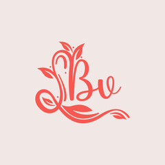 Nature Letter BV logo. Orange vector logo design botanical floral leaf with initial letter logo icon for nature business.