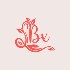 Nature Letter BX logo. Orange vector logo design botanical floral leaf with initial letter logo icon for nature business.