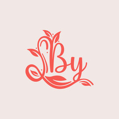 Nature Letter BY Or YB logo. Orange vector logo design botanical floral leaf with initial letter logo icon for nature business.