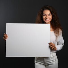 Naklejka premium Woman Holds Whiteboard with Joy