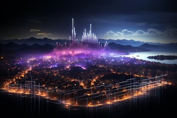 Fantasy city in night. Generated AI