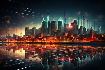 Fototapeta na wymiar Fantasy city in night. Generated AI