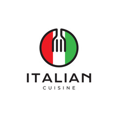fork circle geometric rounded italian cuisine minimalist simple style flat clean modern logo design vector icon illustration
