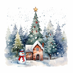 Adorable Watercolor Christmas theme Illustration
