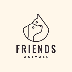 dog friends head portrait line style simple minimal mascot character cartoon logo design vector icon illustration