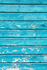 Weathered wooden wall, cracking paint with teal blue and turquoise colors, rustic, backgrounds,...