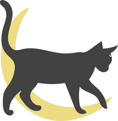 Cat crescent moon illustration