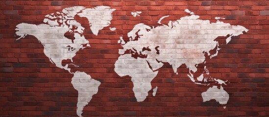 A background featuring a natural colored world map can be created using the textured surface of a red brick wall