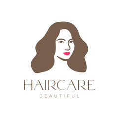 beautiful face female women long hair red lips modern flat clean mascot character logo design vector icon illustration