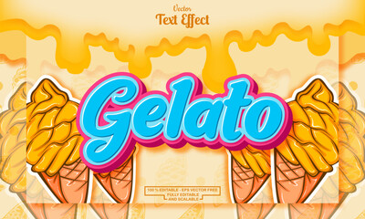 Editable gelato text effect on yellow ice cream hand drawn background