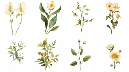 Fototapeta na wymiar Vintage artwork and retro graphic design set of botanical illustrations of flowers or floral plants