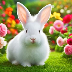Fototapeta premium A white rabbit in a garden