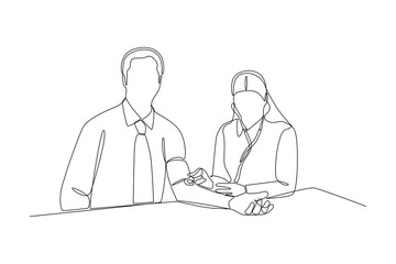 Continuous one line drawing Medical examination at clinic. Medical concept. Doodle vector illustration.